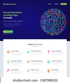 Website design, logo, header illustration and icons related to eco friendly environment. Landing page graphical user interface. Clean home page template and vector graphic element set.  (EPS10)