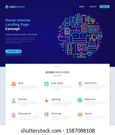 Website design, logo, header illustration and icons related to home interior. Landing page graphical user interface. Clean home page template and vector graphic element set.  (EPS10)