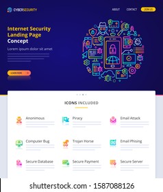 Website design, logo, header illustration and icons related to internet and security. Landing page graphical user interface. Clean home page template and vector graphic element set.  (EPS10)