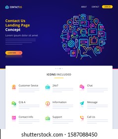 Website design, logo, header illustration and icons related to contact us. Landing page graphical user interface. Clean home page template and vector graphic element set.  (EPS10)