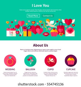 Website Design I Love You. Flat Style Vector Illustration for Web Banner and Landing Page. Valentines Day Holiday.