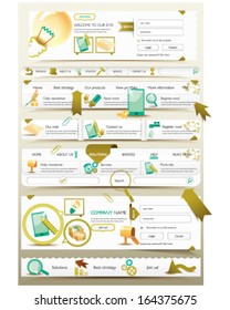 Website design menu navigation elements with icon set. 