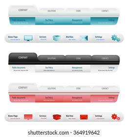 Website design menu navigation elements with icons set