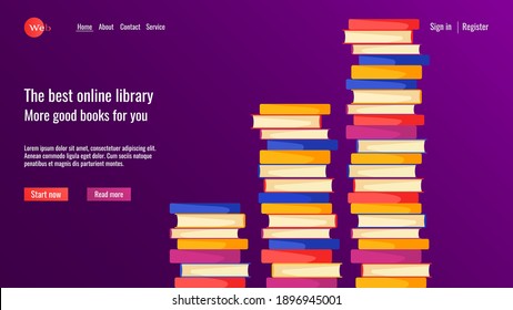 Diseño de sitios web para aprendizaje en línea, biblioteca, tienda de libros. Pilas de libros. Ilustración vectorial para afiches, banner, desarrollo de sitios web.