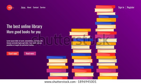 Website design for online learning, library,\
book store. Stacks of books. Vector illustration for poster,\
banner, website\
development.