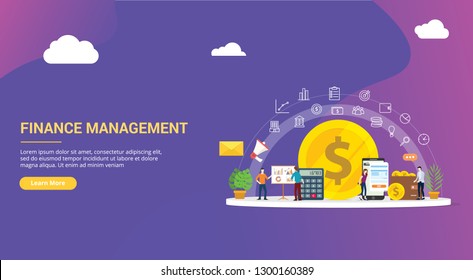 website design page template landing ui ux for finance or financial management with team people working together to manage the business company corporate - vector illustration