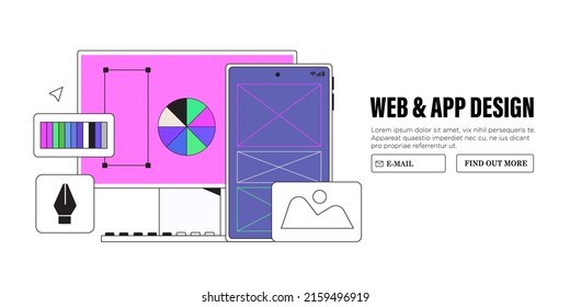 Website design or redesign banner, landing page, advertisement. Designers working on ui ux design or mobile application. Studio or agency prototyping or coding web page or mobile app. Cms development.