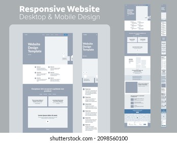 Website design. Responsive desktop and mobile wireframe. Landing page template.