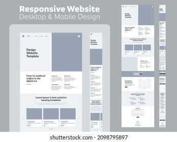 Website design. Responsive desktop and mobile wireframe. Landing page template.