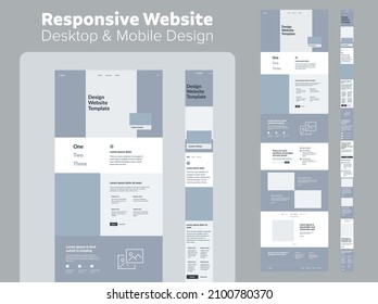 Website design. Responsive desktop and mobile wireframe. Landing page template.