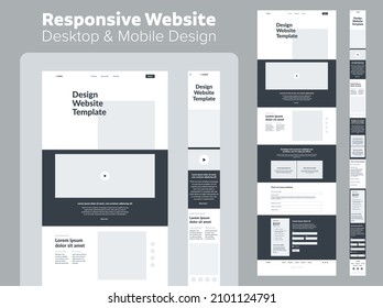 Diseño del sitio web. Computadora de escritorio y wireframe móvil con capacidad de respuesta. Plantilla de página de inicio.