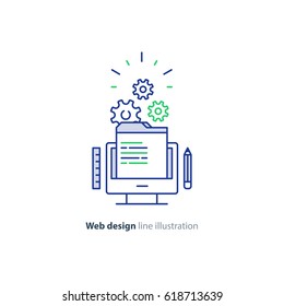 Website design services, vector mono line icon