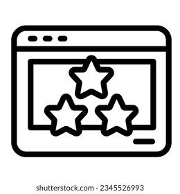 Diseño de sitios web con icono de línea de clasificación por estrellas, concepto de diseño web, signo de vector de desarrollo web sobre fondo blanco, icono de esquema de diseño web de concepto móvil. Gráficos vectoriales.