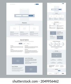 Website design template for development. Landing page wireframe.