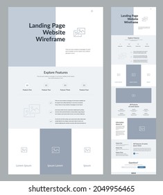 Website design template for development. Landing page wireframe.