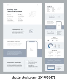 Website Design Template For Development. Landing Page Wireframe.