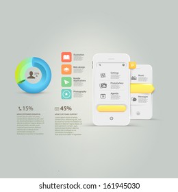 Website design template elements: Infographics elements: Mobile phone, smartphone with graph and icons set