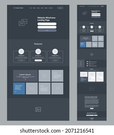 Website design template. Landing page site dark mode layout.