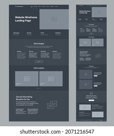 Website design template. Landing page site dark mode layout.