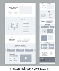 Website design template. Landing page site wireframe.