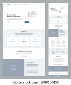 Website design template. Landing page wireframe.