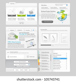 Website design template menu elements with icons set: Forms and Image Slider