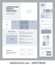 Website design template. Modern wireframe landing page for development. Flat one page site. UI UX elements. 