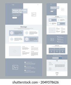 Website design template. Modern wireframe landing page for development. Flat one page site. UI UX elements. 