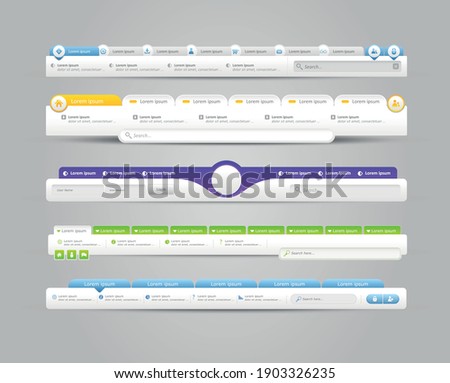 website design template navigation elements with icons set. Navigation Bars. website design template navigation elements with icons set: Navigation Bars.