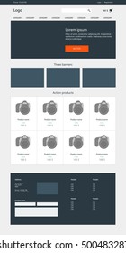 Website design template. On line store. E-commerce. Response web page vector layout. Flat design