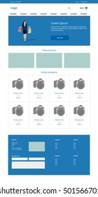 Website design template. On line store. E-commerce. Response web page vector layout. Flat design