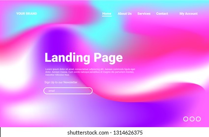 Website design template Page Holographic Vector Background. Iridescent Foil. Glitch Hologram. Pastel neon colors. Ultraviolet metallic paper. Template for presentation. Abstract colorful gradient.