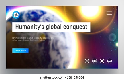 Website design template with Planet Earth and the Sun