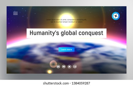 Website design template with sunrise over the planet Earth