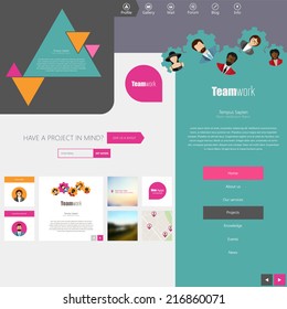 Website Design Template with UI Elements kit, Flat Design Concept.