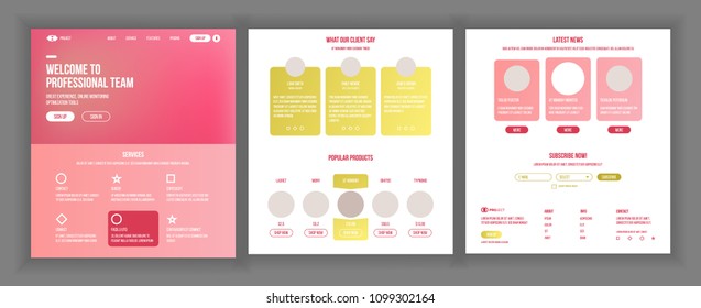 Website Design Template Vector. Business Interface. Landing Web Page. Professional Team. Monitoring And Optimization. Application Newspaper. Future Gadget. Illustration