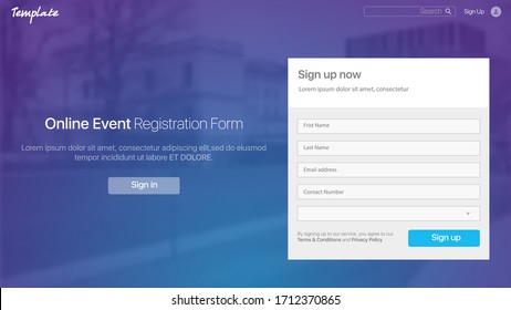 Website Design Template. Web UI UX Design. Corporate User Interface. Online Event Regestration Form. Vector illustration. EPS 10
