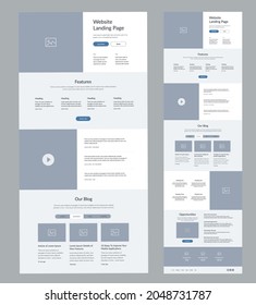 Website design template wireframe landing page for business. One page site site layou. Modern flat UI UX site development. 