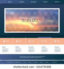 Plantilla de diseño de sitio web para su negocio con fondo de imagen de Sunset Sky: oscuridad, nubes, sol, rayos solares