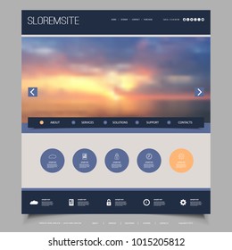 Plantilla de diseño de sitio web para su negocio con fondo de imagen de Sunset Sky: oscuridad, nubes, sol, luz solar