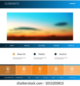 Website Design Template for Your Business with Sunset Sky Image Background - Dusk, Clouds, Sun, Sunlight