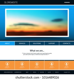 Plantilla de diseño de sitio web para su negocio con fondo de imagen de Sunset Sky: oscuridad, nubes, sol, luz solar