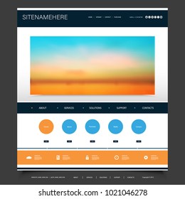 Website Design Template for Your Business with Sunset Sky Image Background - Clouds, Sun, Sunlight