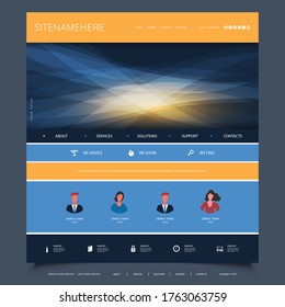 Webdesign-Vorlage für Ihr Unternehmen mit Orange und blauer Farbverlauf-Textur in der Kopfzeile