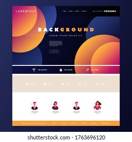 Website Design Template for Your Business with Orange and Blue Abstract Circles, Gradient Texture in the Header