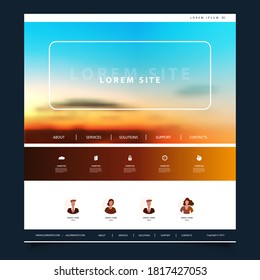 Website Design Template for Your Business with Sunset Sky Image Background - Dusk, Clouds, Sun, Sunlight