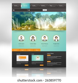 Website Design Template for Your Business with Waterfall Photo Background 