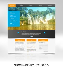 Website Design Template for Your Business with Waterfall Photo Background 