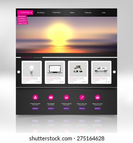 Website Design Template for Your Business with Sunset Photo Background - Clouds, Sun, Sun Rays