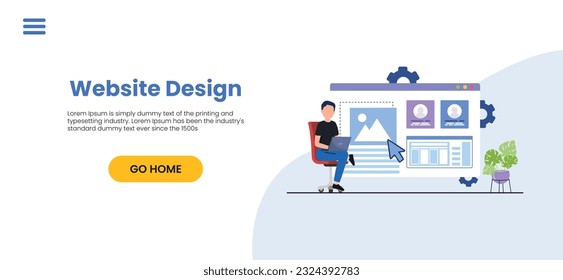 Website design, web development concept. Web design, application design, coding, and web building on blue background.